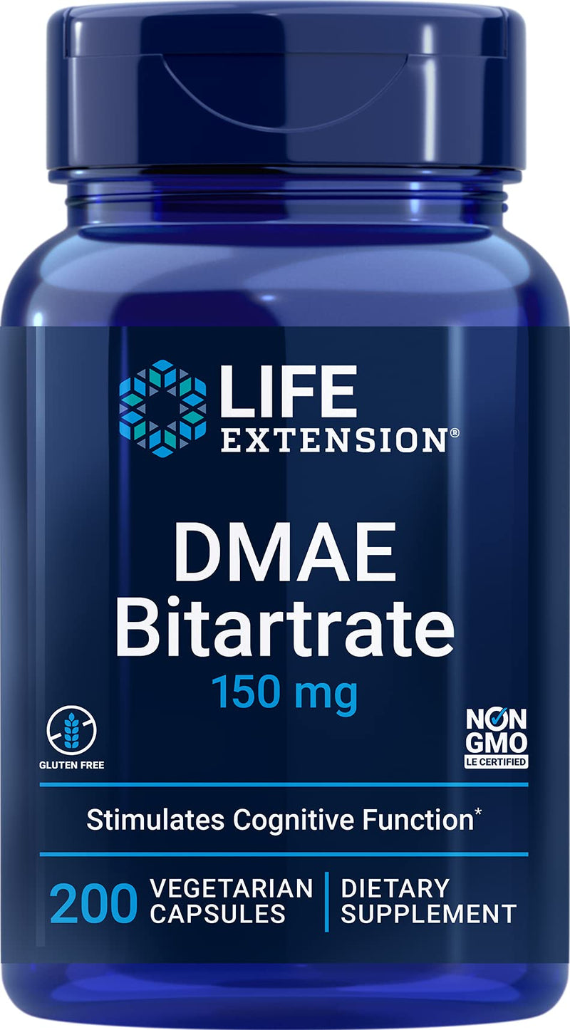 Life Extension DMAE Bitartrate 150 mg Cognitive Performance Support Supplement – Gluten-Free, Vegetarian, Non-GMO - 200 Vegetarian Capsules - NewNest Australia
