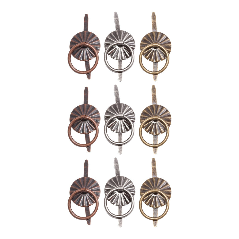 Tim Holtz Idea-ology Ring Fasteners, 9 Brad Fasteners with Fluted Tops and Attached Jump Rings, Nickel, Brass, Copper, Craft Embellishments, TH93060 - NewNest Australia
