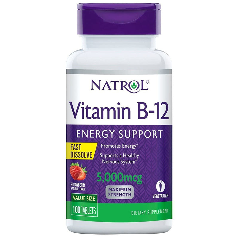 Natrol Vitamin B12 Fast Dissolve Tablets, Promotes Energy, Supports a Healthy Nervous System, Maximum Strength, Strawberry Flavor, 5,000mcg, 100 Count 100 Count (Pack of 1) 100 Tablets - NewNest Australia