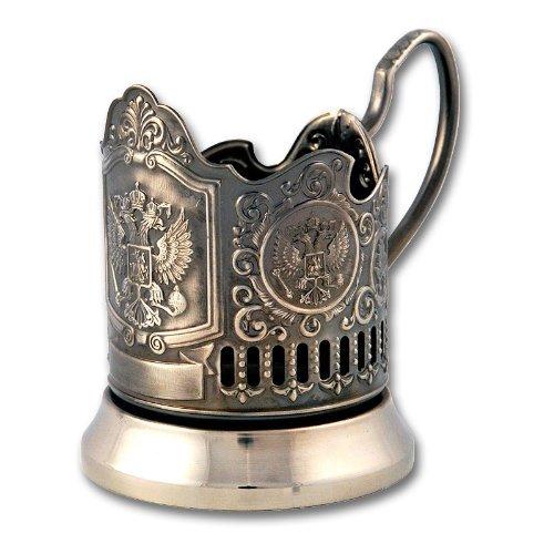 NewNest Australia - Kalchugino Metal Works Russian Imperial Coat of Arms Classic Russian Tea Glass Holder/Russian Podstakannik for Hot or Cold Liquids 