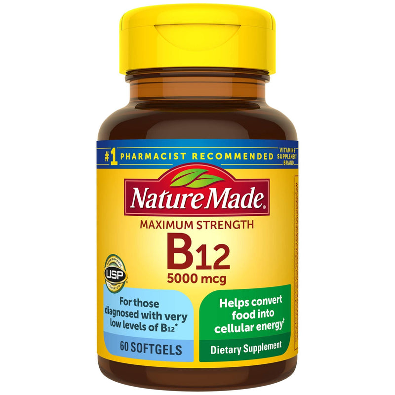 Nature Made Maximum Strength Vitamin B12 5000 mcg, Dietary Supplement for Energy Metabolism Support, 60 Softgels, 60 Day Supply - NewNest Australia