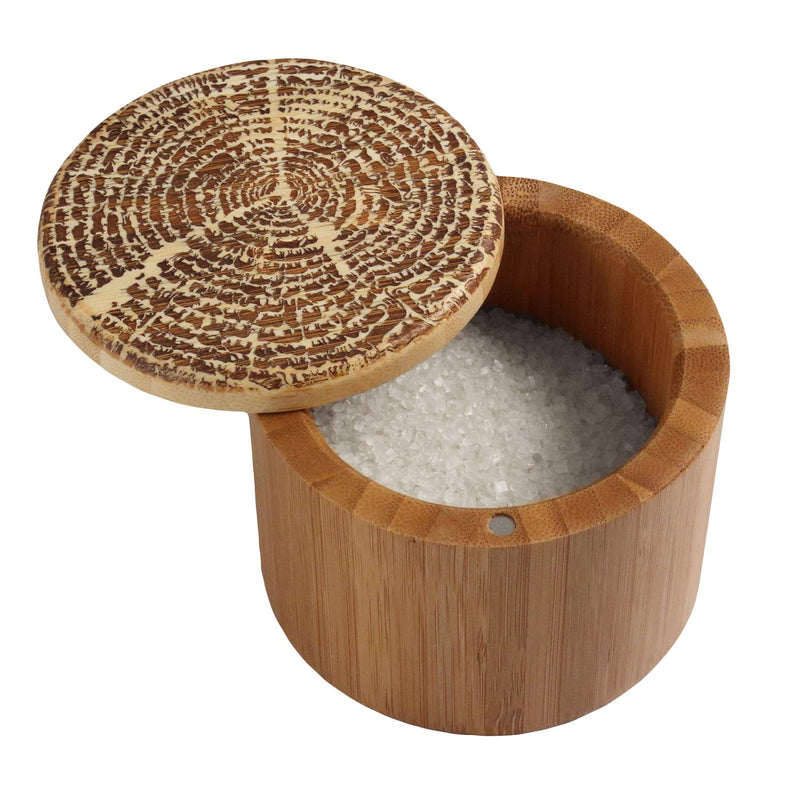 NewNest Australia - Totally Bamboo Salt Box, Bamboo Storage Box with Magnetic Swivel Lid,"Tree of Life" Art Engraved on Lid 