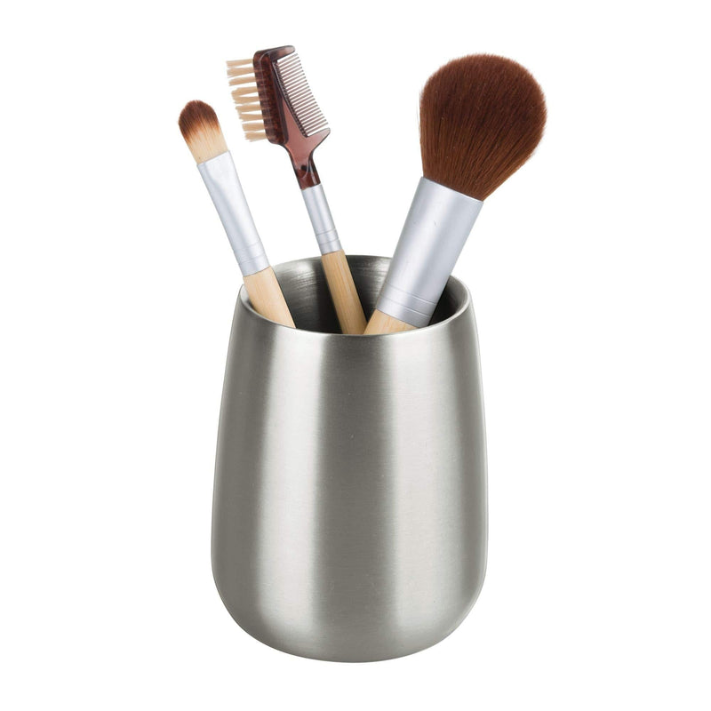 iDesign Nogu Metal Tumbler Cup, Holder for Makeup Brushes, Toothbrushes, Glasses, Brushes on Bathroom, Vanity Countertops, College Dorm, Bedroom Desks, 3.25" x 3.25" x 4" - Brushed Stainless Steel - NewNest Australia