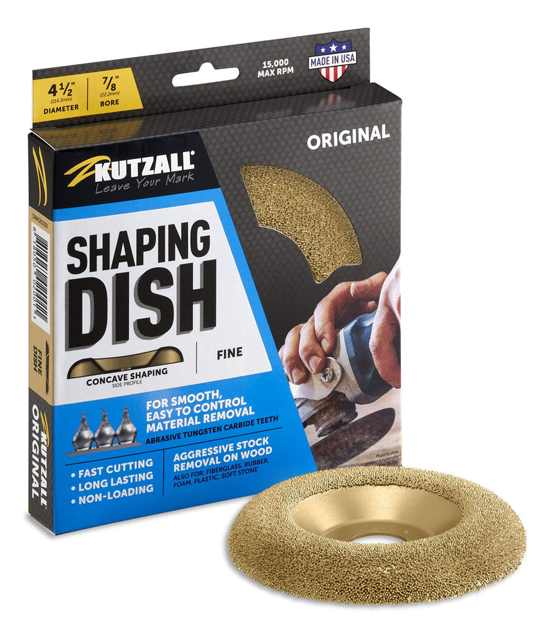 Kutzall Original Shaping Dish - Fine, 4-1⁄2" (114.3mm) Dia. X 7⁄8" (22.2mm) Bore - Woodworking Angle Grinder Attachment for DeWalt, Bosch, Milwaukee, Makita. Abrasive Tungsten Carbide, DW412O230 Original - Fine - NewNest Australia