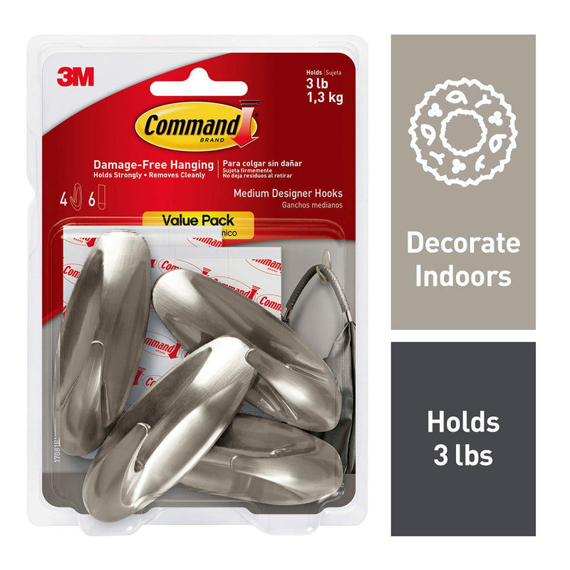 NewNest Australia - Command 3 lb Capacity Hooks, Indoor Use, 4 hooks, 6 strips 1 