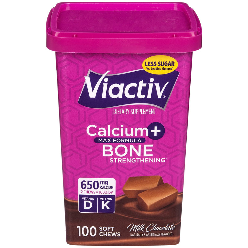 Viactiv Calcium +Vitamin D3 Supplement Soft Chews, Milk Chocolate, 100 Chews - Calcium Dietary Supplement for Bone Health 100 Count (Pack of 1) - NewNest Australia