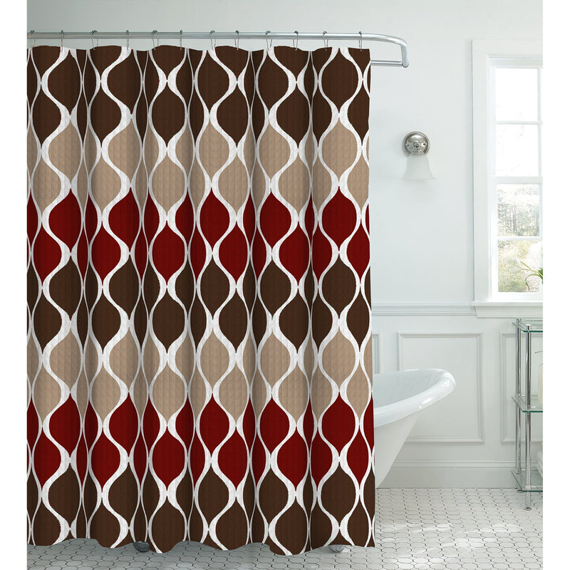 Creative Home Ideas Oxford Weave Textured 13-Piece Shower Curtain with Metal Roller Hooks, Clarisse Espresso - NewNest Australia