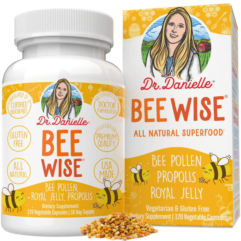 Dr. Danielle's Bee Wise - Bee Pollen Supplement - Bee Well with Royal Jelly, Propolis, Beepollen in 4 Daily Bee Pollen Capsules 120 Count (Pack of 1) - NewNest Australia