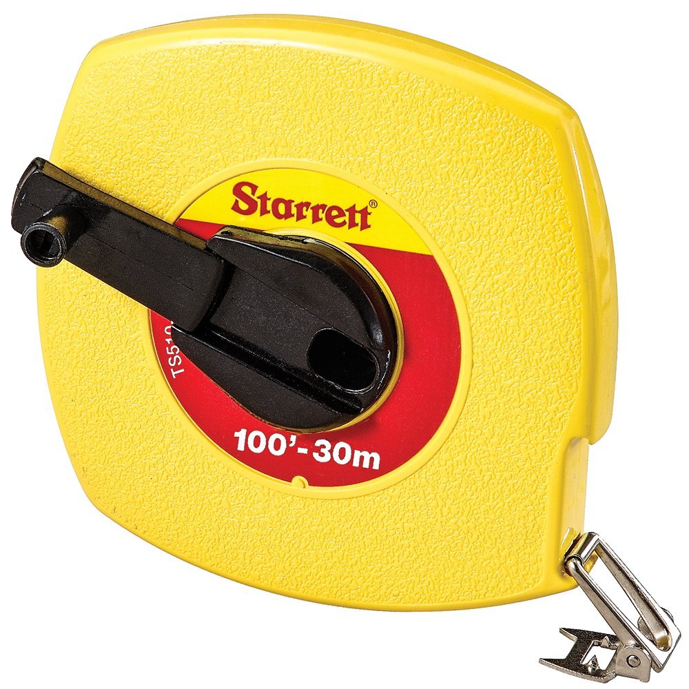 Starrett KTS510-100ME-N ABS Plastic Yellow Case Closed Reel Steel Long Tape, English/Metric Graduation Style, 100' (30m) Length, 0.375" (9.5mm) Width, 0.125" Graduation Interval - NewNest Australia