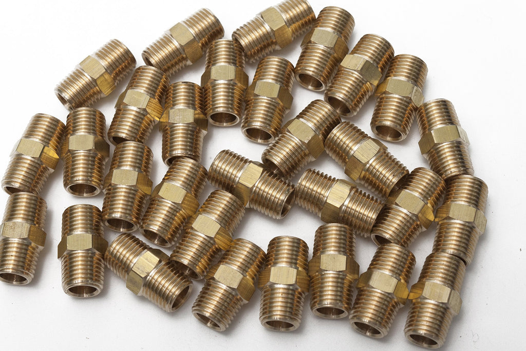 LTWFITTING Brass Pipe Hex Nipple Fitting 1/4 x 1/4 Inch Male Pipe NPT MNPT MPT Air Fuel Water(Pack of 30) - NewNest Australia