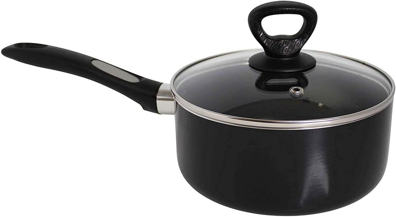 Mirro A79721 Get A Grip Aluminum Nonstick Sauce Pan with Glass Lid Cover Cookware, 1-Quart, Black - - NewNest Australia