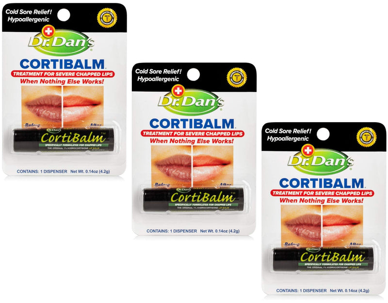 Dr. Dan's Cortibalm -3 Pack -for Dry Cracked Lips - Healing Lip Balm for Severely Chapped Lips- Designed for Men, Women and Children 0.14 Ounce (Pack of 3) - NewNest Australia