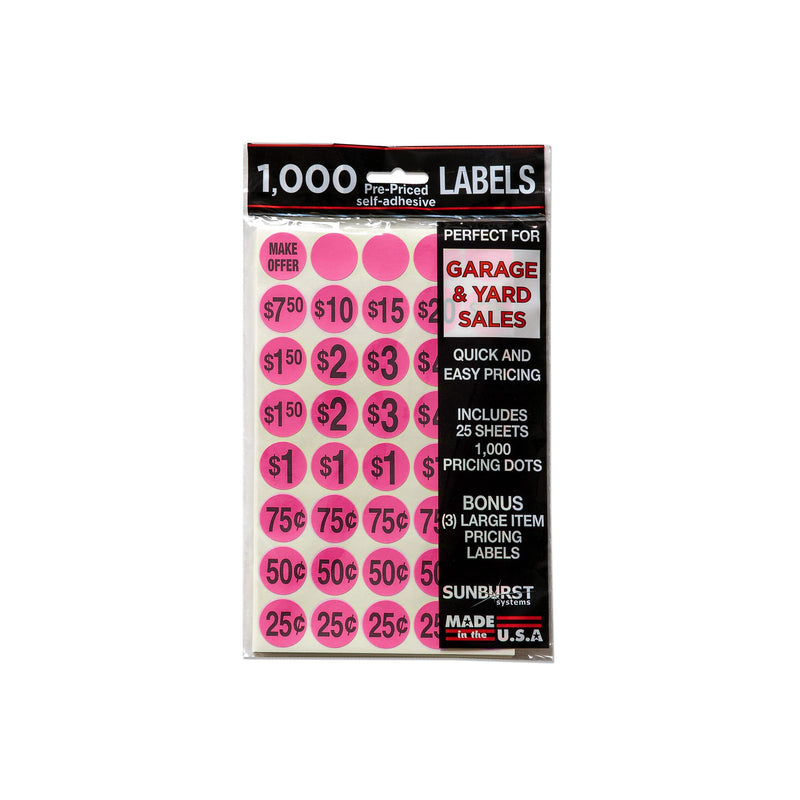 Sunburst Systems 7035 Priced Garage Sale Stickers, 1,000 Count Pre-Printed Labels, Pink - NewNest Australia