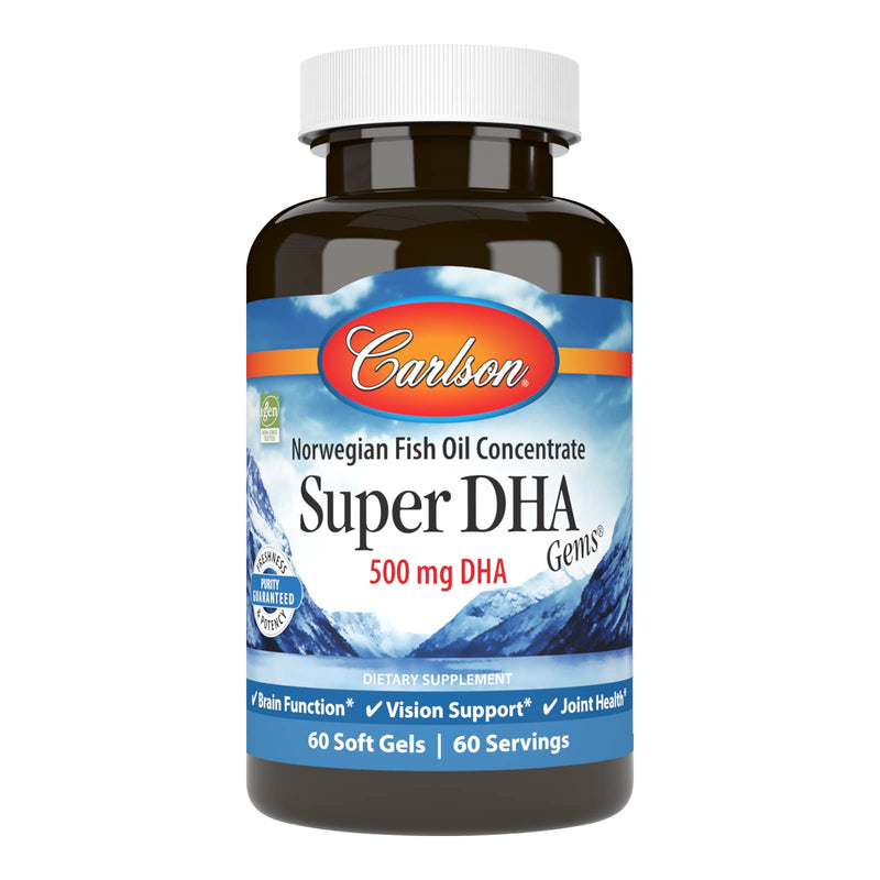 Carlson - Super DHA Gems, 500 mg DHA Supplements, Norwegian Fish Oil Concentrate, Wild-Caught, Sustainably Sourced Fish Oil Capsules, Cognitive Health, 60 Softgels 60 Count (Pack of 1) - NewNest Australia