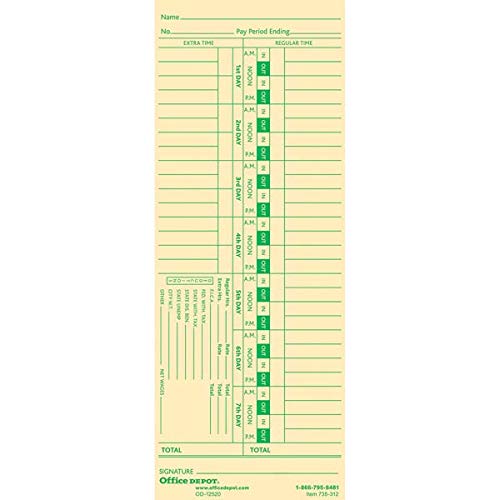 Office Depot Time Cards with Deductions, Weekly, Days 1-7, 1-Sided, 3 3/8in. x 8 7/8in, Manila, Pack of 100, GB-735312 - NewNest Australia