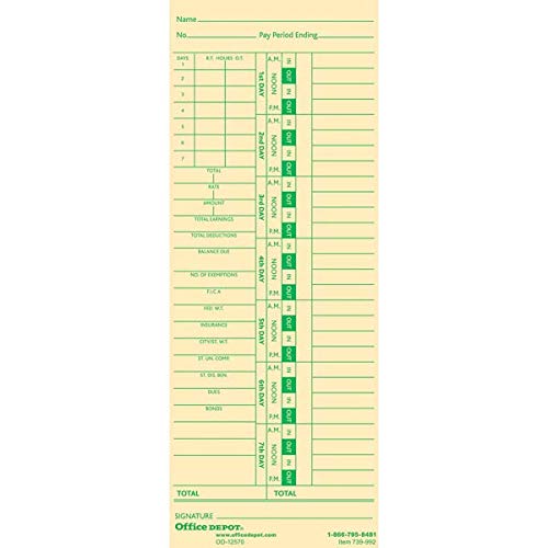 Office Depot Time Cards with Deductions, Weekly, Days 1-7, 2-Sided, 3 3/8in. x 8 7/8in, Manila, Pack of 100, GB-739992 - NewNest Australia