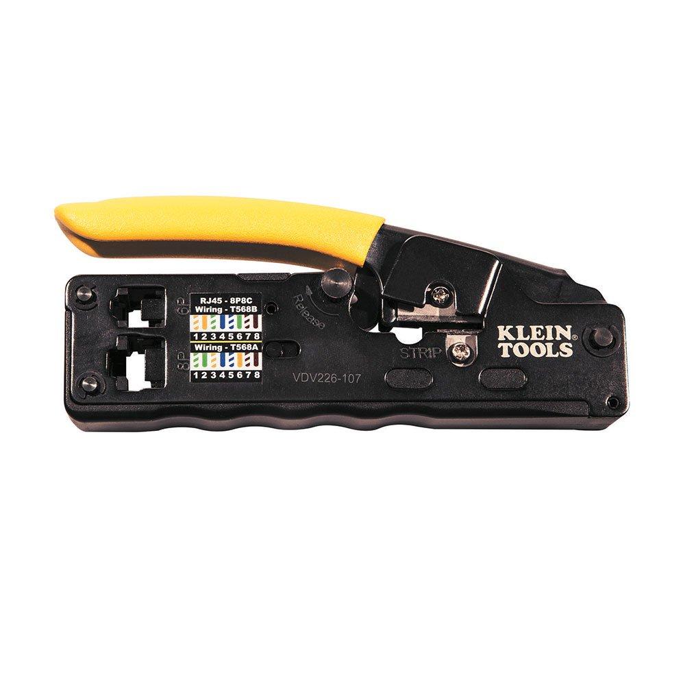 Klein Tools VDV226-107 Compact Ratcheting Modular Crimper / Cutter / Stripper for RJ45, RJ11/12, CAT6, CAT5e, CAT3, Flat-Satin Voice Cables - NewNest Australia