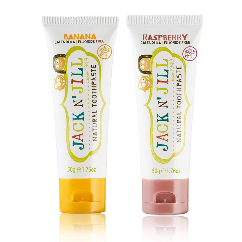 Jack N' Jill Natural Kids Toothpaste - Banana & Raspberry - Organic, Gluten Free, Vegan, BPA Free, Fluoride Free, SLS Free, Dairy Free - Make Toothbrushing Fun for Kids - 1.76 oz (Pack of 2) - NewNest Australia