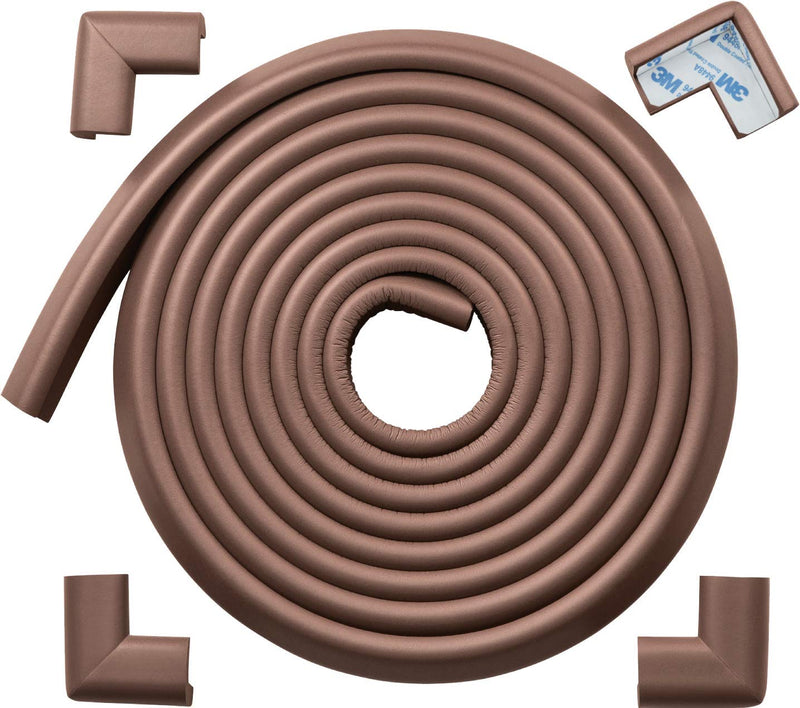 Roving Cove Table Corner and Edge Protectors (15ft Edge + 4 Corners), Heavy-Duty, Soft NBR Rubber Foam, Baby Proofing Furniture and Fireplace, 3M Adhesive, Coffee Brown 15 feet - NewNest Australia