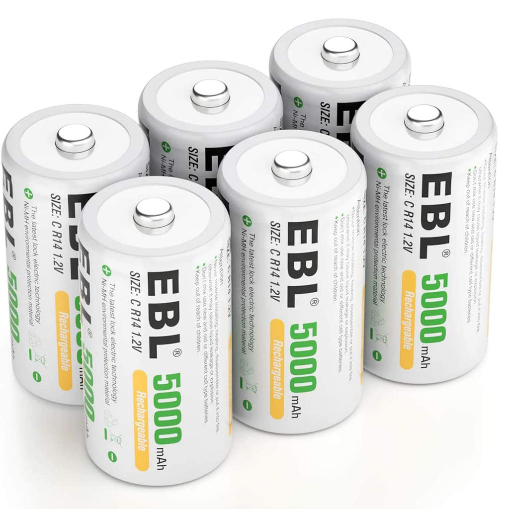 EBL Rechargeable C Batteries 5000mAh Ready2Charge C Size Battery with Storage Box, Pack of 6 6 Pack C - NewNest Australia