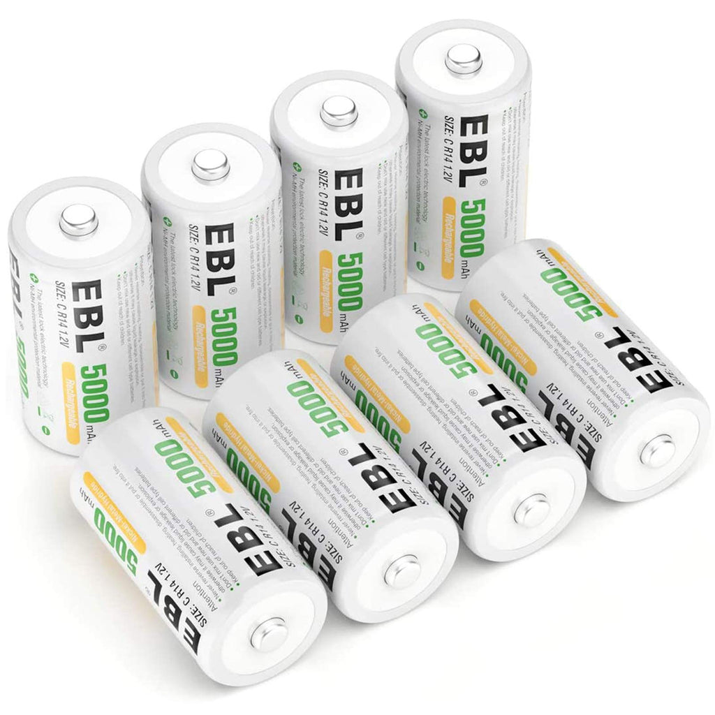 EBL Rechargeable C Batteries 5000mAh Ni-MH C Size Battery, Pack of 8 8 Count - NewNest Australia