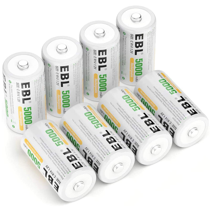 EBL Rechargeable C Batteries 5000mAh Ni-MH C Size Battery, Pack of 8 8 Count - NewNest Australia
