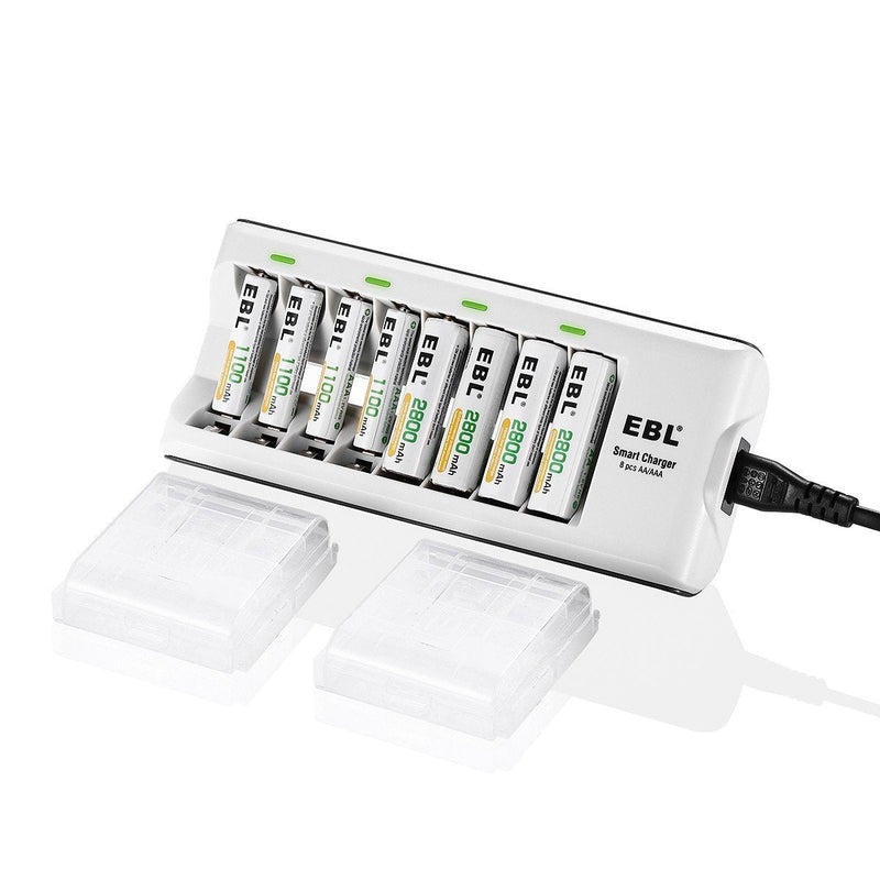 EBL Charger with Batteries - 8Bay Battery Charger and AA Batteries 2,800mAh (4Pcs) & AAA Rechargeable Batteries (4Pcs) - Durable & Long Lasting Batteries - NewNest Australia
