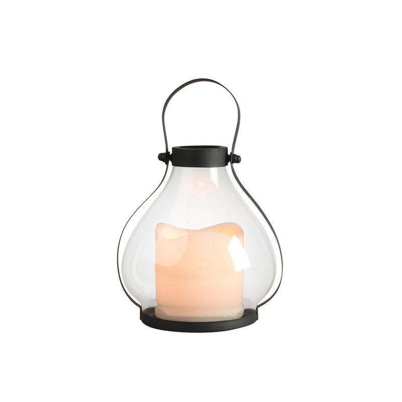 NewNest Australia - Gerson Everlasting Glow 41559 Battery Operated Metal and Glass School House Lantern with 3 by 3" LED Resin Candle, 5.25 by 5.91", Black 