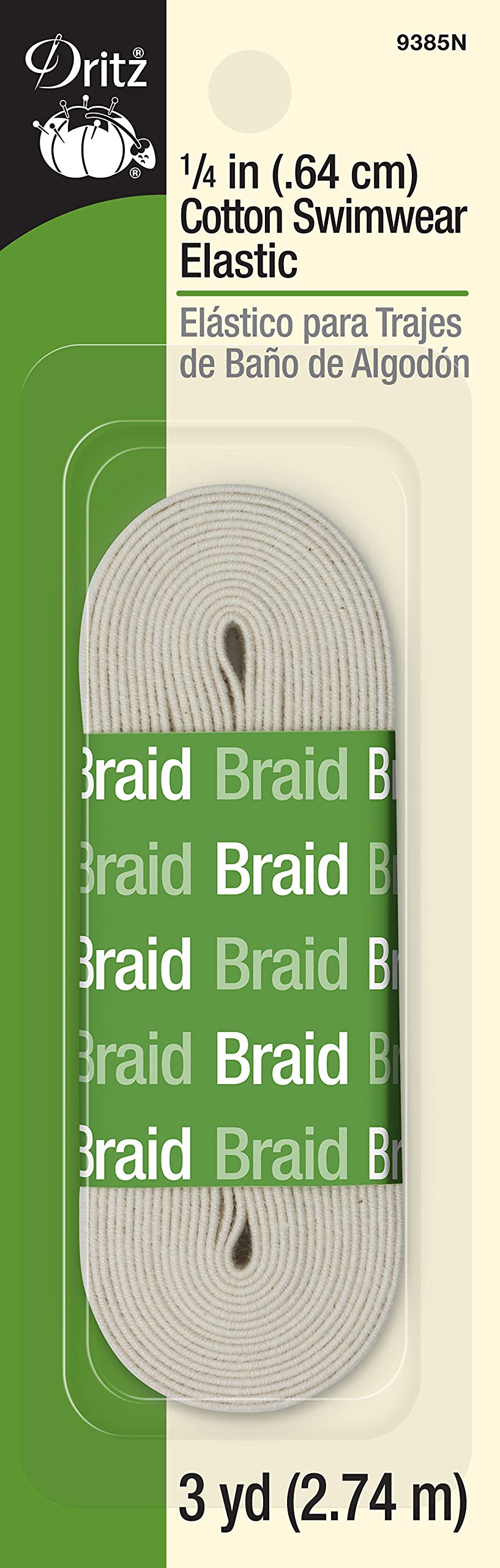 Dritz 9385N Cotton Swimwear Braided Elastic, Natural, 1/4-Inch by 3-Yard - NewNest Australia