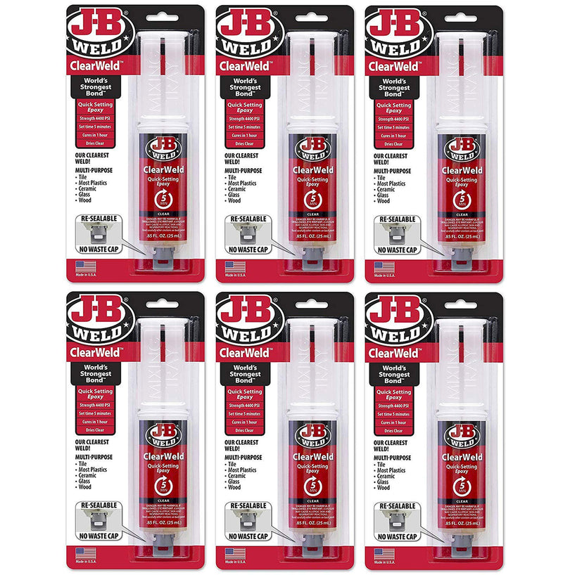 J-B Weld 50112 6 Pack 0.85 oz. ClearWeld Syringe Quick Setting Epoxy, Clear - NewNest Australia