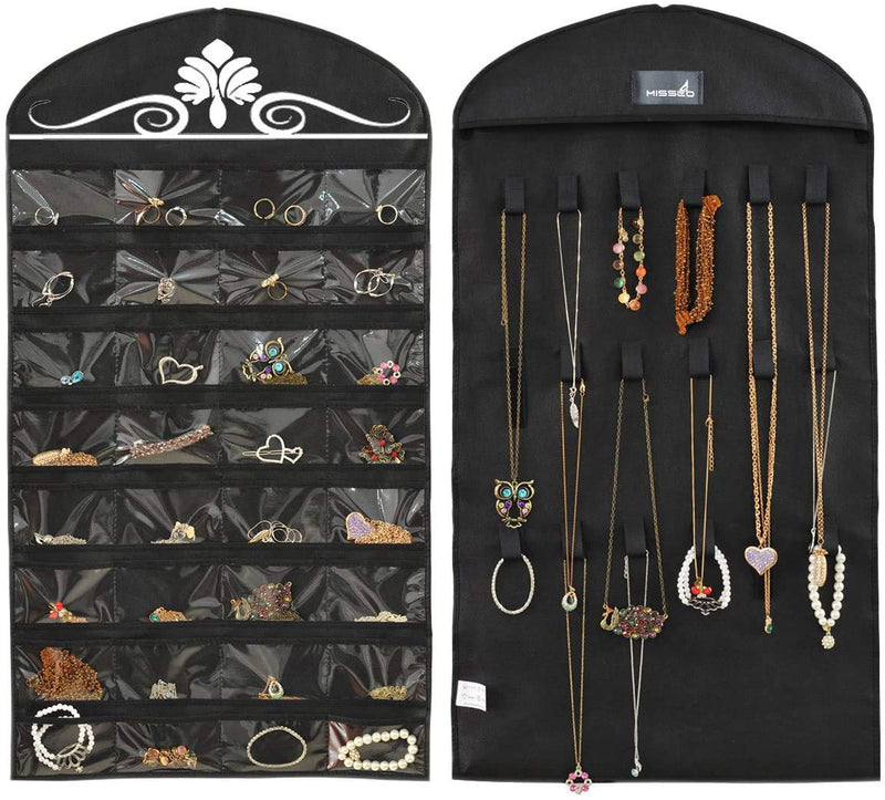 Misslo Jewelry Hanging Non-Woven Organizer Holder 32 Pockets 18 Hook and Loops - Black - NewNest Australia
