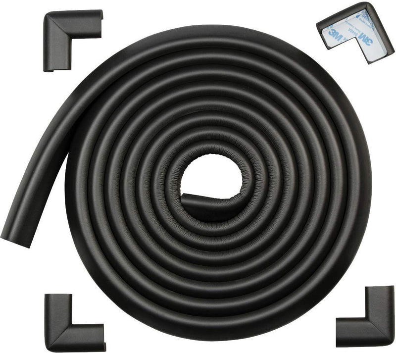 Roving Cove Corner and Edge Bumper Guards (15ft Edge + 4 Corners), Heavy-Duty, Soft NBR Rubber Foam, Baby Proof Furniture and Fireplace, 3M Adhesive Pre-Taped Corners, Onyx Black 15 feet - NewNest Australia
