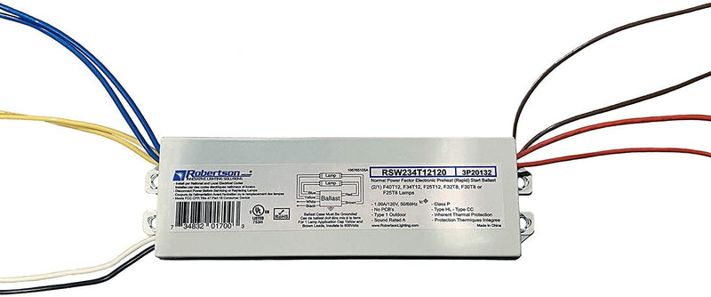 Robertson 3P20132 Fluorescent eBallast for 2 F40T12 Linear Lamps, Preheat- Rapid Start, 120Vac, 50-60Hz, Normal Ballast Factor, NPF, Model RSW234T12120 /A - NewNest Australia