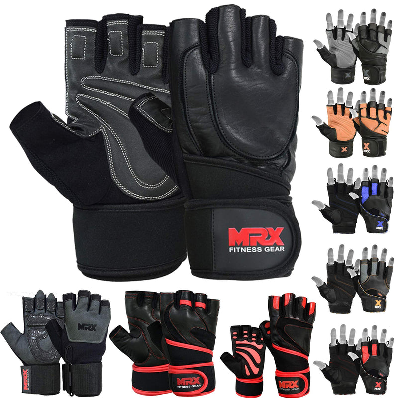 MRX Weight Lifting Pro Level Gloves with 18 Inches Long Wrist Strap Gym Workout Exercise & Fitness in Black/Leather XX-Large - NewNest Australia