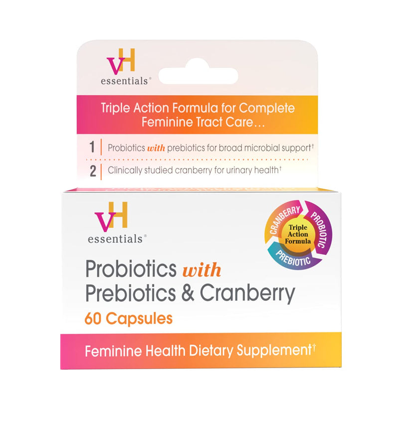 vH essentials Probiotics with Prebiotics and Cranberry Feminine Health Supplement - 60 Capsules 60 Count (Pack of 1) - NewNest Australia