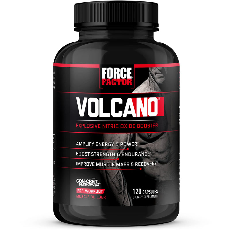 Volcano Pre Workout Nitric Oxide Booster Supplement for Men with Creatine and L-Citrulline to Boost Nitric Oxide and Energy, Build Muscle, Better Pump and Workout, Force Factor, 120 Capsules - NewNest Australia