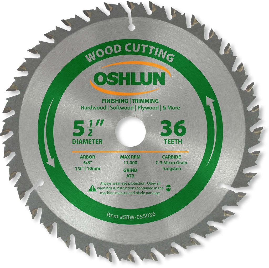 Oshlun SBW-055036 5-1/2-Inch 36 Tooth ATB Finishing and Trimming Saw Blade with 5/8-Inch Arbor (1/2-Inch and 10mm Bushings) - NewNest Australia