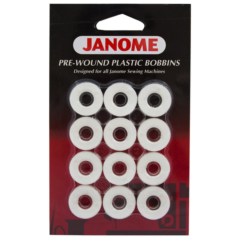 Janome 12 Pack Pre-Wound Plastic Bobbins White Thread - NewNest Australia