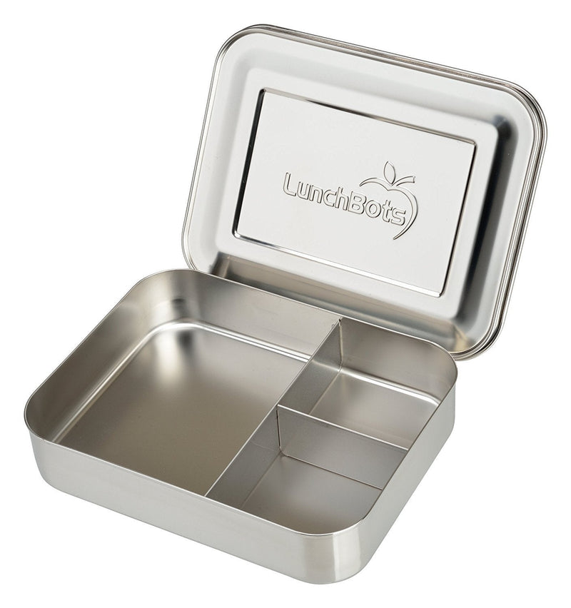 NewNest Australia - LunchBots Large Trio Stainless Steel Lunch Container -Three Section Design for Sandwich and Two Sides - Metal Bento Lunch Box for Kids or Adults - Eco-Friendly - Stainless Lid - All Stainless 