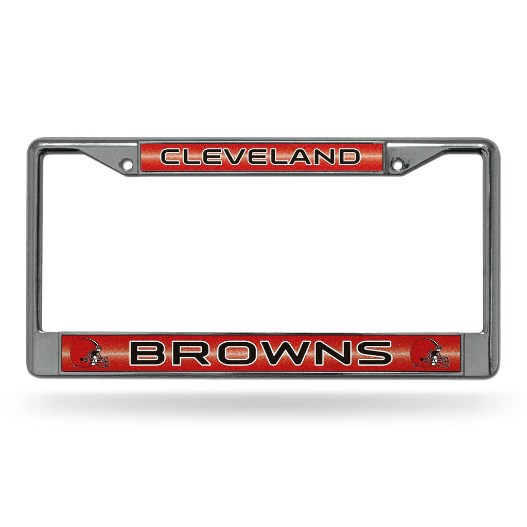 Rico Industries NFL Fan Shop Bling Chrome License Plate Frame with Glitter Accent Cleveland Browns 6 x 12.25-inches Team Color - NewNest Australia