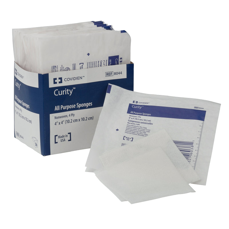 Covidien 8044 Curity Non-Woven All-Purpose Sponge, Sterile 2's in Peel-Back Package, 4" x 4", 4-ply (Pack of 25) - NewNest Australia