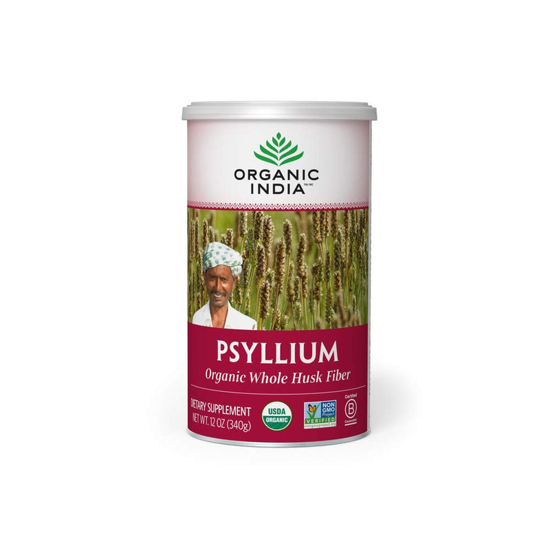 Organic India Psyllium Herbal Powder - Whole Husk Fiber, Healthy Elimination, Keto Friendly, Vegan, Gluten-Free, USDA Certified Organic, Non-GMO, Soluble & Insoluble Fiber Source - 12 oz Canister - NewNest Australia
