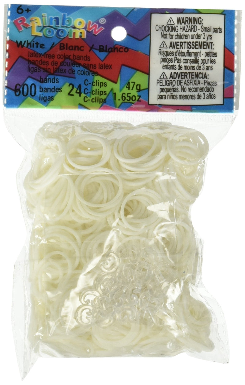 Rainbow Loom Official White Rubber Bands Refill 600 Count + 24 C-Clips 1 Pack - NewNest Australia