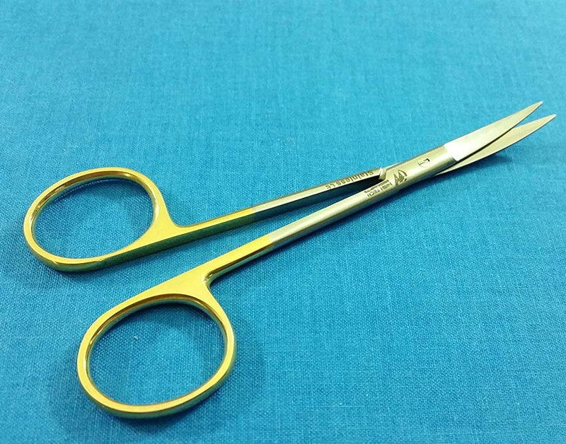 T/C IRIS MICRO SCISSORS CURVED 4.5" WITH TUNGSTEN CARBIDE INSERTS WITH GOLD HANDLE (HTI BRAND) - NewNest Australia
