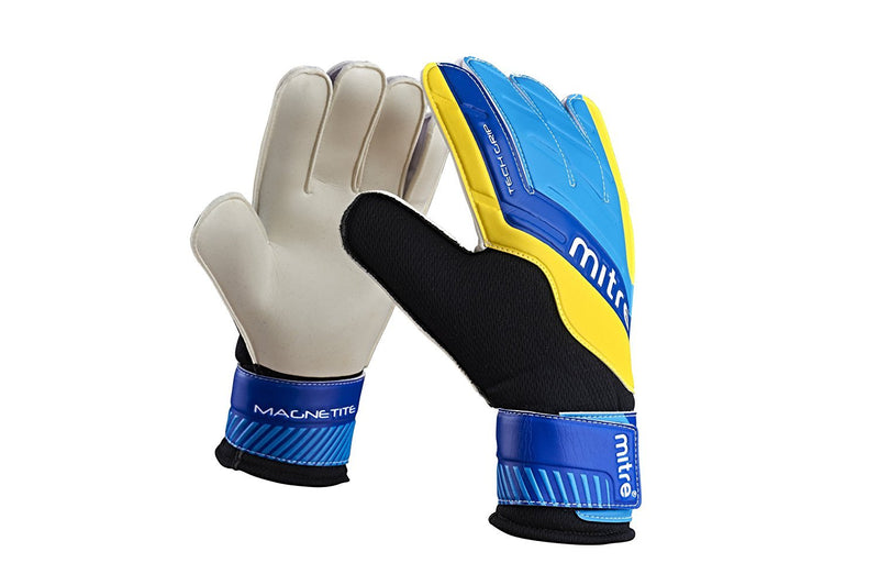 Mitre Magnetite Soccer Goalie Gloves , Black/Cyan/Yellow, Size 10 - NewNest Australia