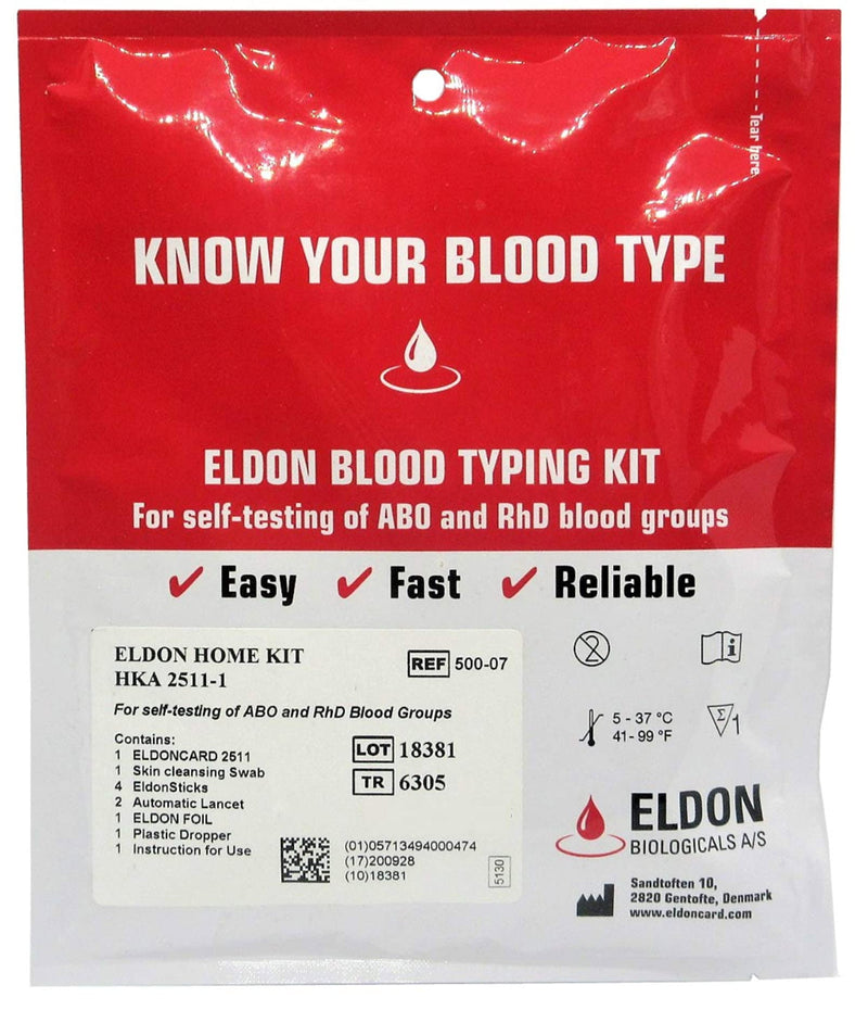 Eldoncard Blood Type Test (Complete Kit) - Air Sealed Envelope, Safety Lancet, Micropipette, Cleansing Swab - NewNest Australia