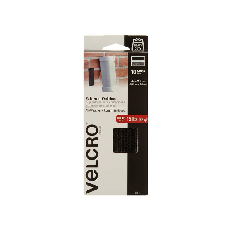 VELCRO Brand Outdoor Heavy Duty Strips | 4 x 1 Inch Pk of 10 | Holds 15 lbs | Black Extreme Hook and Loop Tape Industrial Strength Adhesive | Weather Resistance for Rough Surfaces (91841) 4in x 1in (10Pk) - NewNest Australia