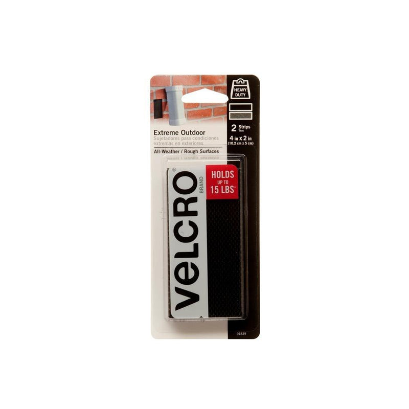 VELCRO Brand Extreme Tape Strips | 4 x 2 Inch 2 Sets | Holds 15 lbs |Heavy Duty Black with Stick on Adhesive | Strong Holding Power for Outdoor Use 4in x 2in (2Pk) - NewNest Australia