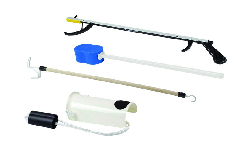FabLife-86-0084 Multiple Tool Hip Kit Daily Living Aid for Hip, Knee, and Back Rehabilitation, Including: 26" Reacher, Contoured Sponge, Formed Sock Aid and 24" Dressing Stick 26" Reacher, Dressing Stick With Formed Sock Aid, Sponge - NewNest Australia