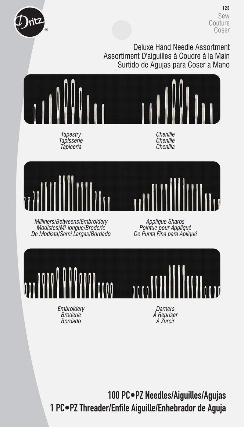 Dritz Deluxe Assortment Hand Needles, Styles & Sizes, Nickel, 100 Deluxe Hand Needles with Needle Threader - NewNest Australia